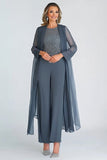 Elegant Twilight 2-delt Scoop Chiffon ankel-lang mor til bruden jakkesæt med lange ærmer