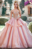 Blush Off the Shoulder Beaded Organza Princess Quinceanera Kjole