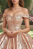 Blush Off the Shoulder Satin Princess Quinceanera Kjole med applikationer