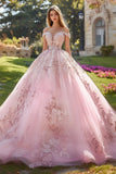 Blush Off the Shoulder Boldkjole Tyl Quinceanera Kjole med applikationer