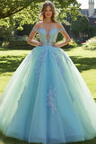 Off the Shoulder Mint Applikeret Balkjole Tyl Quinceanera Kjole