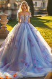 Prinsesse lavendel balkjole Off the Shoulder Tyl Quinceanera kjole med 3D blomster