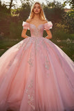 Pink Off The Shoulder Ball kjole Appliqued Quinceanera Kjole