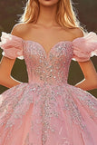 Pink Off The Shoulder Ball kjole Appliqued Quinceanera Kjole