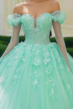 Mint Prinsesse Off The Shoulder Tyl Applikeret Quinceanera Kjole