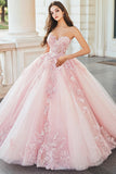 Pink Sweetheart Balkjole Tyl Quinceanera kjole med blomsterapplikationer