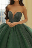 Mørkegrøn Balkjole Stropløs Sweetheart Quinceanera Kjole