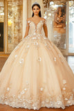 Champagne Off The Shoulder Blonder Applikeret Quinceanera Kjole