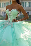 Mint Balkjole Stropløs Applikeret Tyl Quinceanera Kjole
