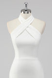 A-linje halterneck satin lille hvid graduering kjole