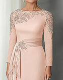 Blush Lace Sheath Mor Til Bruden Kjole med Lange Ærmer