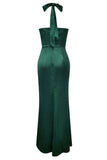 Havfrue Ruched Halter Pine Satin Brudepige Kjole med Slids