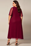 Bordeaux Chiffon Ruched Beaded Plus Size Kjole Til Brudens Mor
