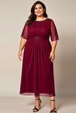 Bordeaux Chiffon Ruched Beaded Plus Size Kjole Til Brudens Mor