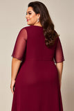 Bordeaux Chiffon Ruched Beaded Plus Size Kjole Til Brudens Mor
