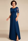 Chiffon Blonder Navy Brudens Mor Kjole med Slids