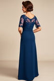 Chiffon Blonder Navy Brudens Mor Kjole med Slids