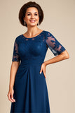 Chiffon Blonder Navy Brudens Mor Kjole med Slids