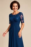 Chiffon Blonder Navy Brudens Mor Kjole med Slids