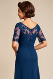 Chiffon Blonder Navy Brudens Mor Kjole med Slids