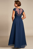 Navy A Line Chiffon Blonder Mor til Bruden Kjole