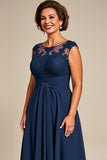 Navy A Line Chiffon Blonder Mor til Bruden Kjole