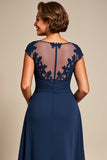 Navy A Line Chiffon Blonder Mor til Bruden Kjole
