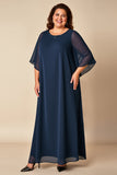 Navy Plus Size Skede Chiffon Kjole til brudens mor