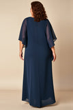 Navy Plus Size Skede Chiffon Kjole til brudens mor