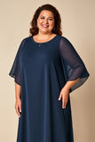 Navy Plus Size Skede Chiffon Kjole til brudens mor
