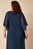 Navy Plus Size Skede Chiffon Kjole til brudens mor