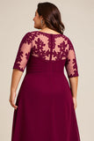 Bordeaux Chiffon Plus Size Te længde Kjole til brudens mor
