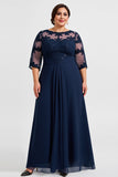 Plus Size Chiffon Blonder Navy Kjole til brudens mor