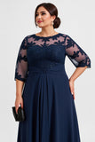 Plus Size Chiffon Blonder Navy Kjole til brudens mor