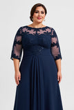 Plus Size Chiffon Blonder Navy Kjole til brudens mor