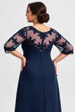 Plus Size Chiffon Blonder Navy Kjole til brudens mor