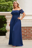 Navy Blonder Off the Shoulder Plus Size Kjole til brudens mor