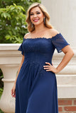 Navy Blonder Off the Shoulder Plus Size Kjole til brudens mor