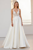 Halter Blonde A Line Elfenben Satin Brudekjole