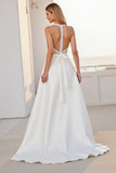 Halter Blonde A Line Elfenben Satin Brudekjole