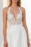 Halter Blonde A Line Elfenben Satin Brudekjole