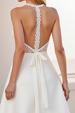 Halter Blonde A Line Elfenben Satin Brudekjole