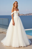 Crepe Tyl En linje Elfenben Off The Shoulder Brudekjole