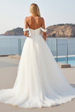 Crepe Tyl En linje Elfenben Off The Shoulder Brudekjole