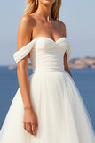 Crepe Tyl En linje Elfenben Off The Shoulder Brudekjole
