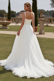 Elfenben Spaghetti Stropper A Line Organza Satin Brudekjole