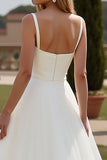 Elfenben Spaghetti Stropper A Line Organza Satin Brudekjole