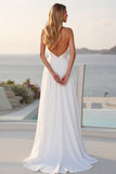 Halter A Line Stretch Satin Ruched Brudekjole Med Slids
