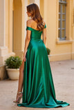 Off the Shoulder Satin A Line Mørkegrøn Gallakjole med Slids