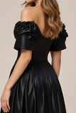 Sort satin Off the Shoulder A Line Gallakjole med Slids